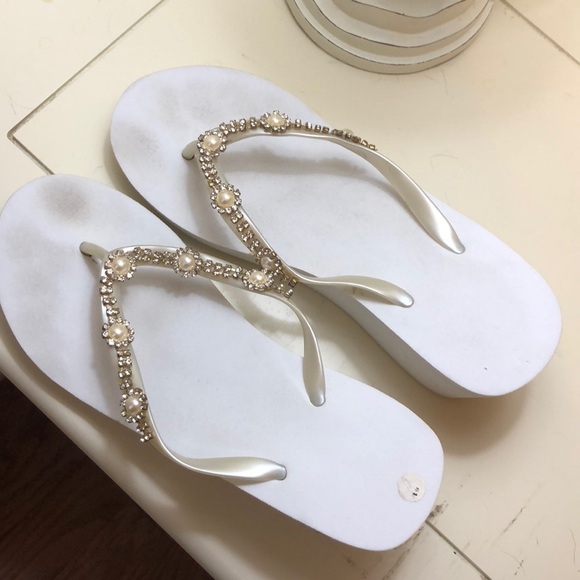white sequin flip flops